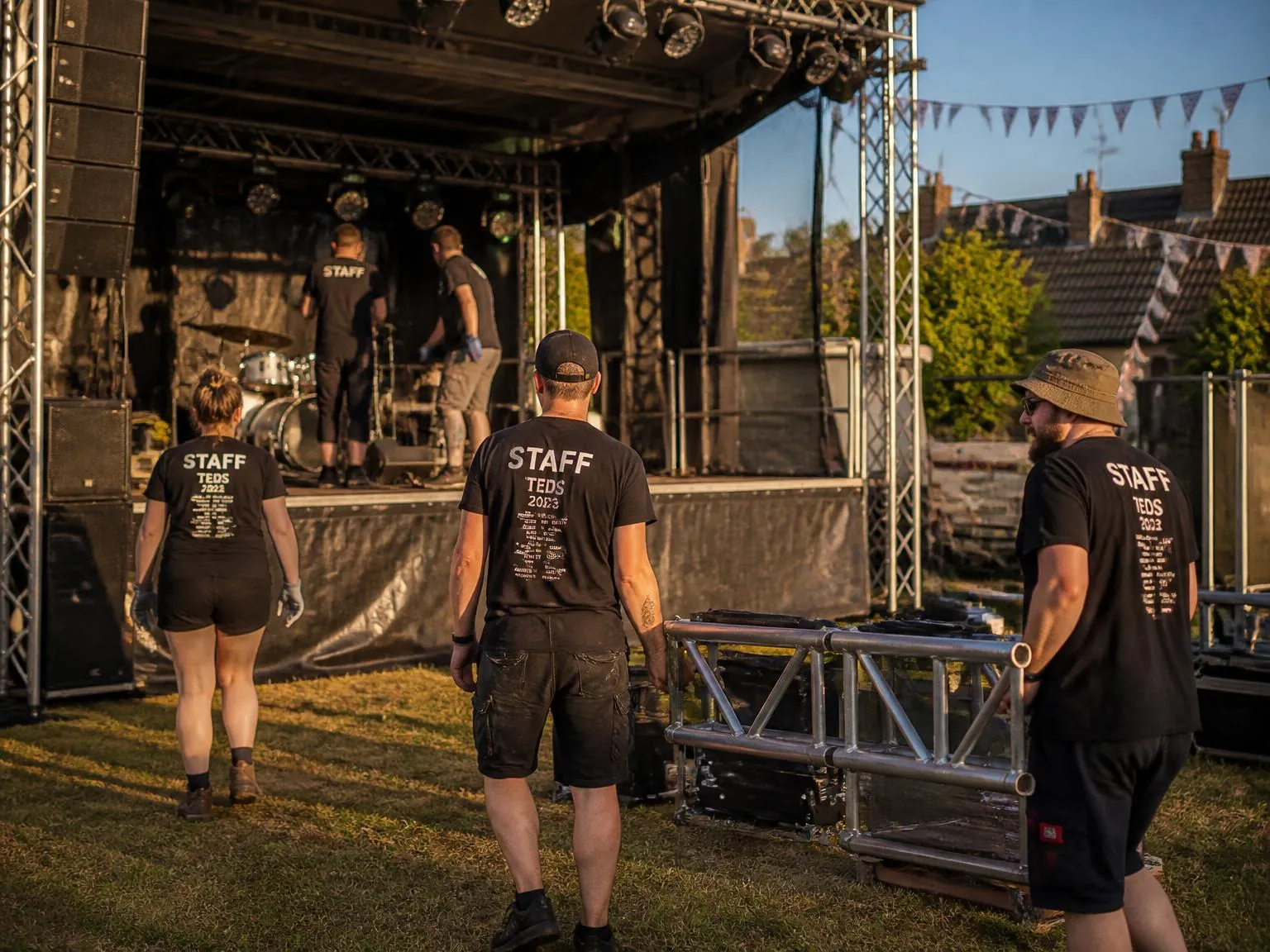 Event crew in branded hoodies helping at a local Yorkshire festival.