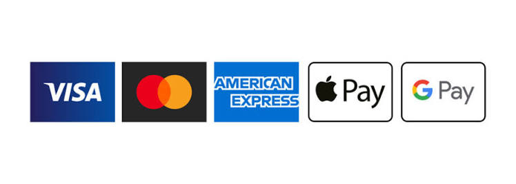 Accepted payment methods: Visa, Mastercard, American Express, Apple Pay and Google Pay