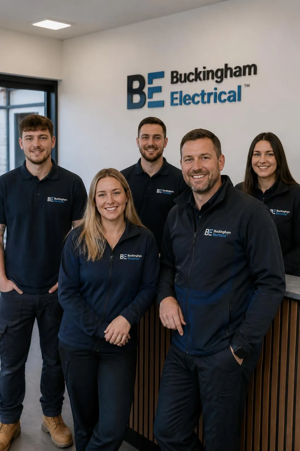 Staff of a local business wearing matching branded custom printed t-shirts.